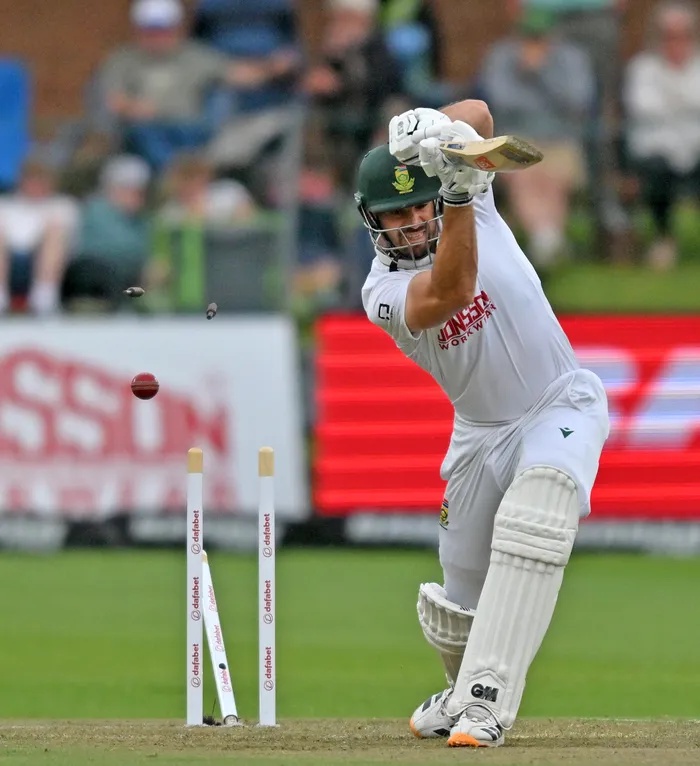 UNLUCKY: Aiden Markram had his middle stump removed off an inside edge