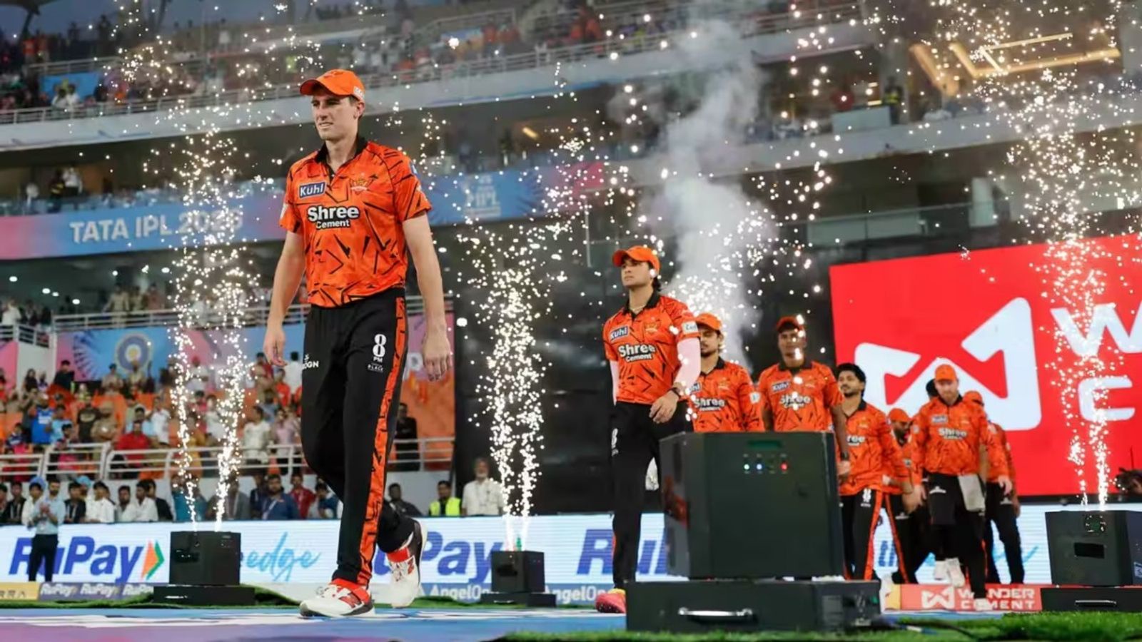 Pat Cummins-led Sunrisers Hyderabad walk out to the field for IPL 2026 Eliminator against Rajasthan Royals. (Photo Credit: BCCI)
