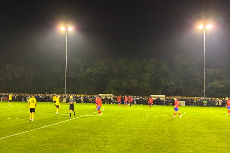 Action from Aldershot Town's FA Cup fourth qualifying round replay at Tadley Calleva