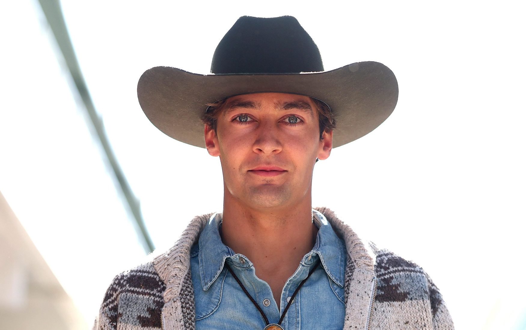 George Russell wearing a stetson hat the United States Grand Prix