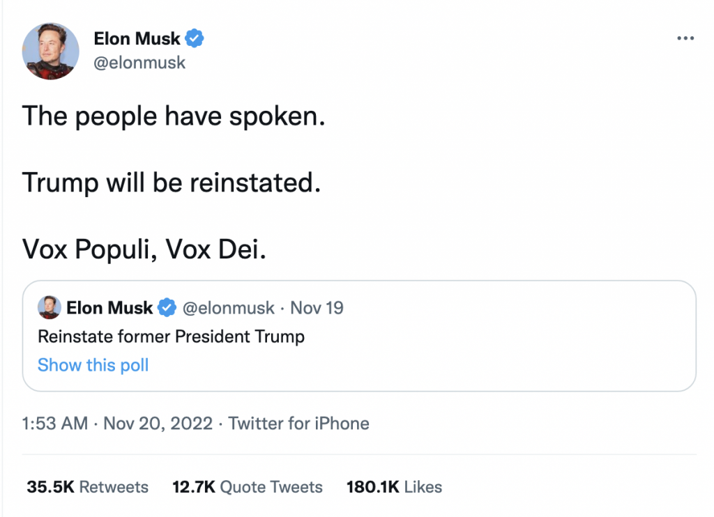 elon musk reinstates trump