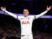 Tottenham Hotspur's Pedro Porro celebrates scoring their first goal on January 5, 2024