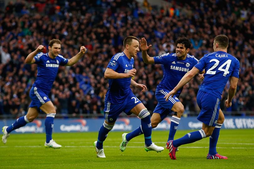 Branislav Ivanovic, John Terry, Diego Costa and Gary Cahill celebrate during the 2015 League Cup final