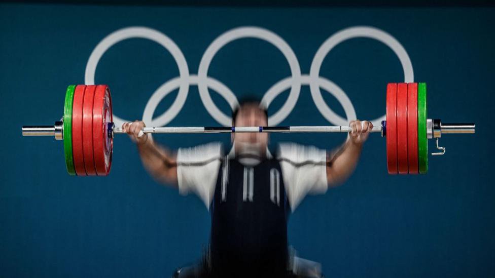 A weightlifter at the 2024 Paris Olympics