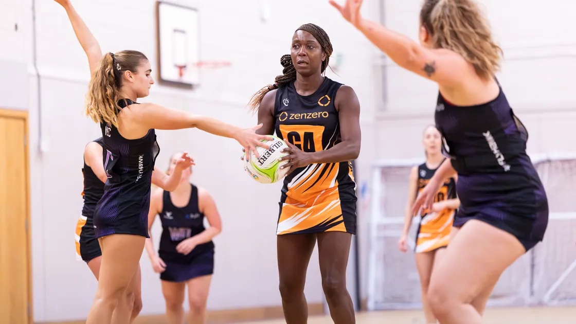 The Blaze defence attempts to stop Verona Tomlin from making progress.