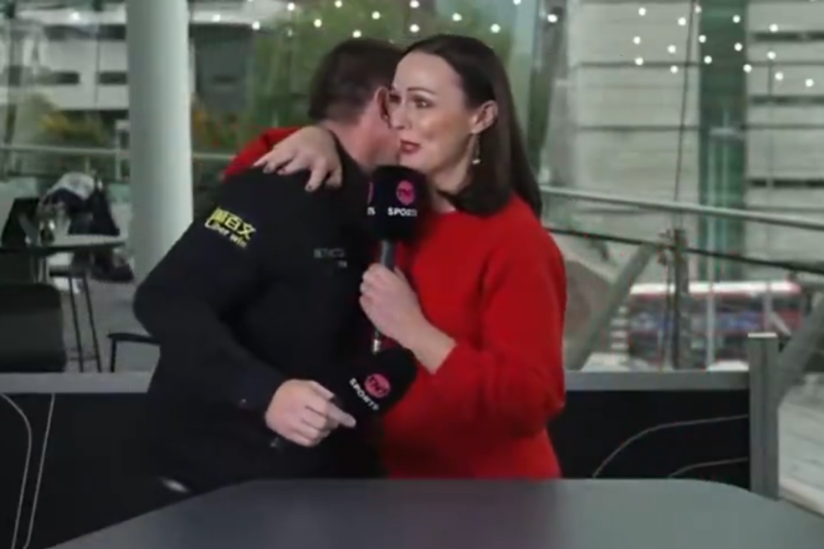 Mark Allen is consoled by TNT Sports' Rachel Casey