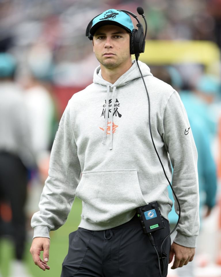 Coach Max McCaffrey watches during a 2024 game featuring the Miami Dolphins and the Houston Texans.Credit: John Rivera/Icon Sportswire via Getty Images