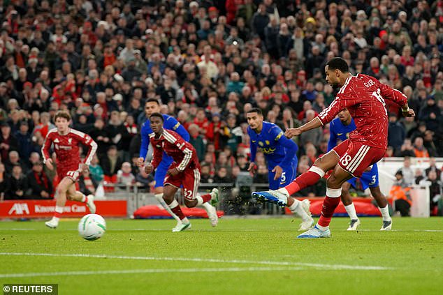 But Cody Gakpo equalised for Liverpool just three minutes later, also from the penalty spot