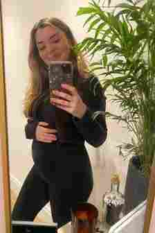 Rosie Smith showcasing her blossoming baby bump in a sweet Instagram post selfie pic etc.