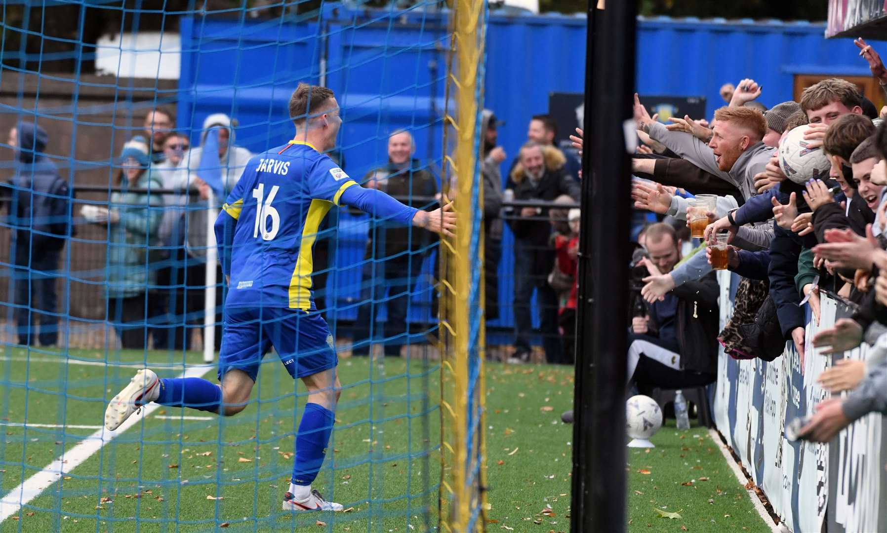 Spalding United's Dan Jarvis celebrates his second goal. Photo: Chris Lowndes