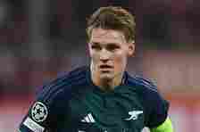 Martin Odegaard of Arsenal during the UEFA Champions League quarter-final second leg match between FC Bayern MÃ¼nchen and Arsenal FC at Allianz Arena on April 17, 2024 in Munich, Germany
