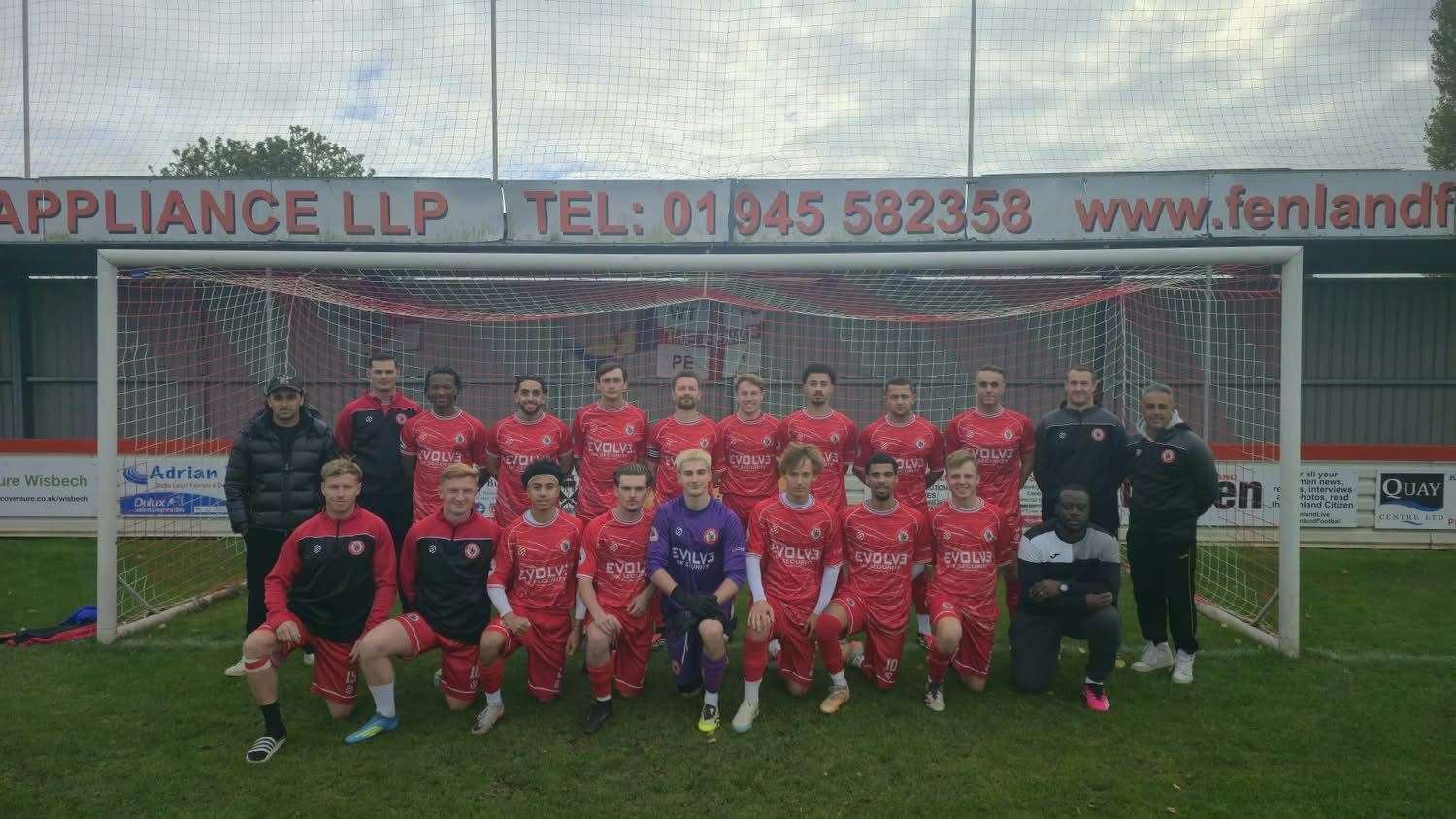 Cambs Kershaw Senior A outfit Wisbech Town Reserves pictured in their home kit designed by KitCreators.com, which is kindly sponsored by Evolve UK Security. Other shirt sponsors for the Fenmen include: A1 Signs, Bygones and Kit Creators.