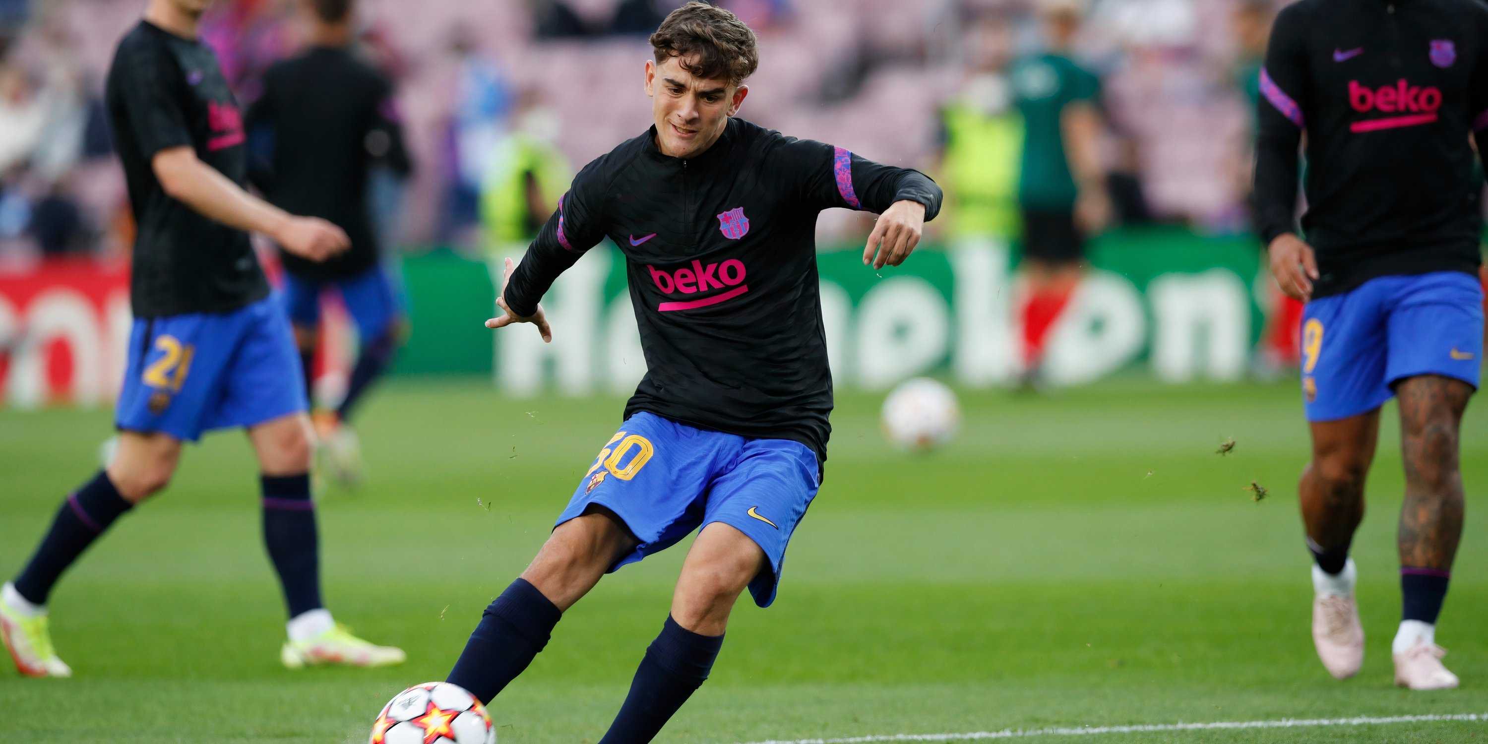 Gavi during the pre-match warm up with FC Barcelona