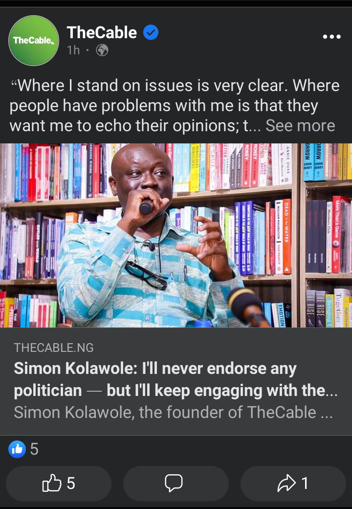 Today's Headlines: I’ll never endorse any politician, but I’ll keep engaging with them— Simon Kolawole, Jonathan mourns ex-CGS Diya