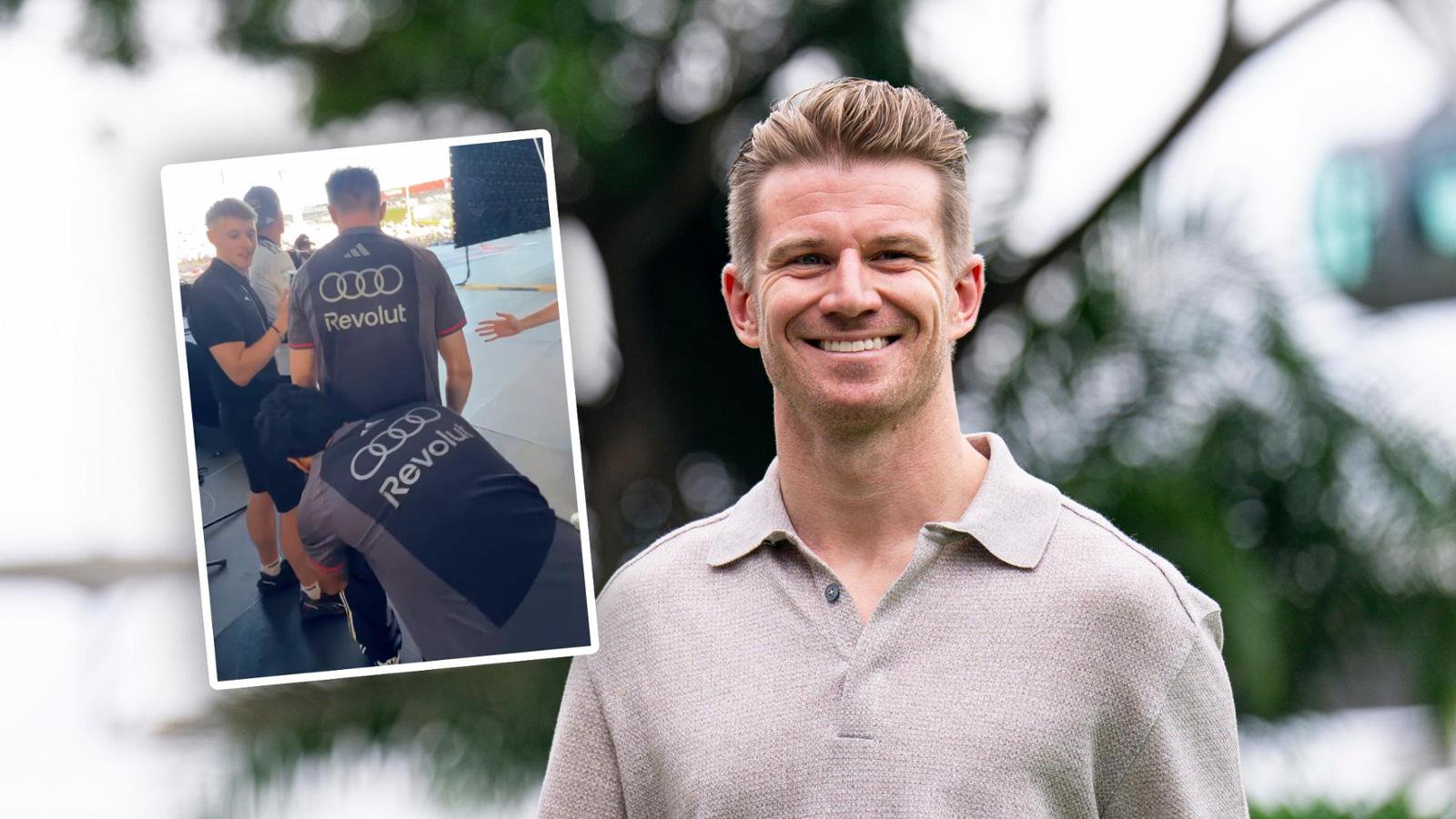 Gabriel Bortoleto sorgte beim Fan-Auftritt in Austin für Gelächter, als er seinem Audi-Teamkollegen Nico Hülkenberg die Hose herunterzog.