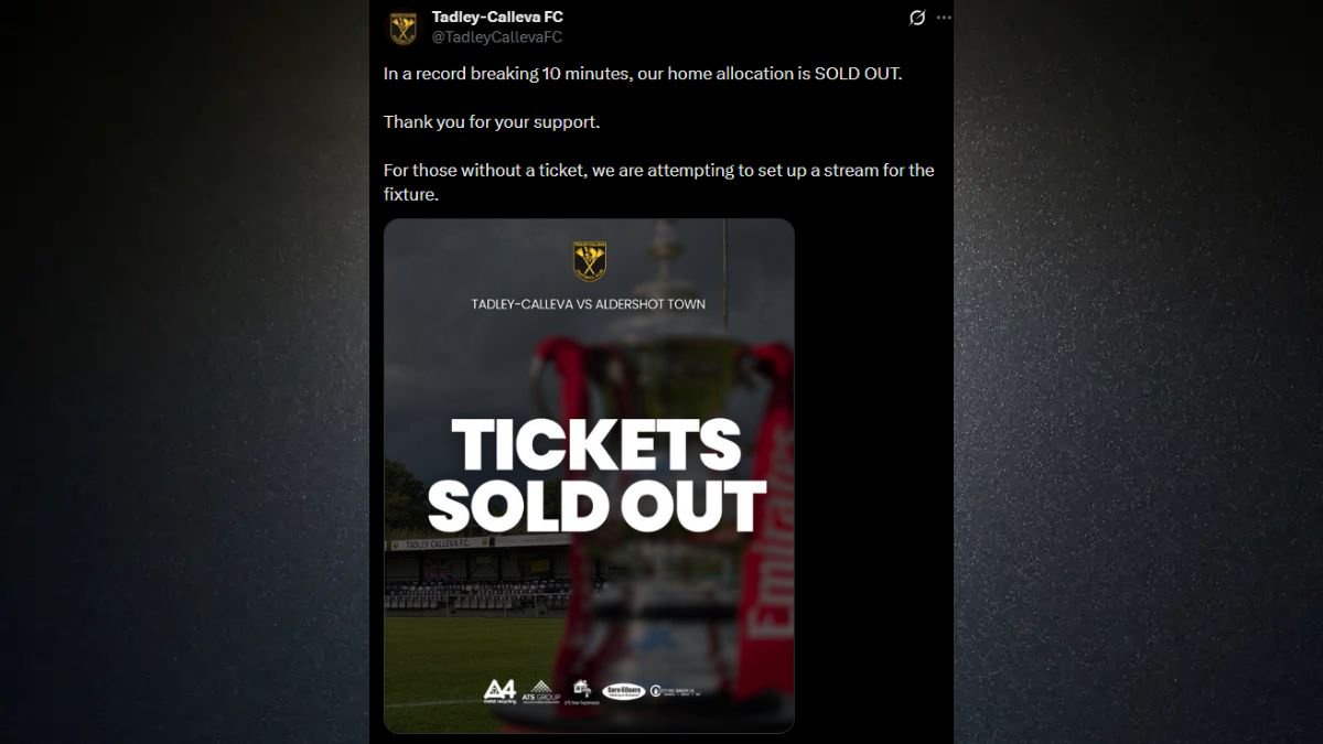 Tickets for Tadley Calleva vs Aldershot Town sold out in 10 minutes on Sunday night.