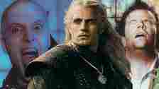 Henry Cavill in The Witcher atop images from Highlander.
