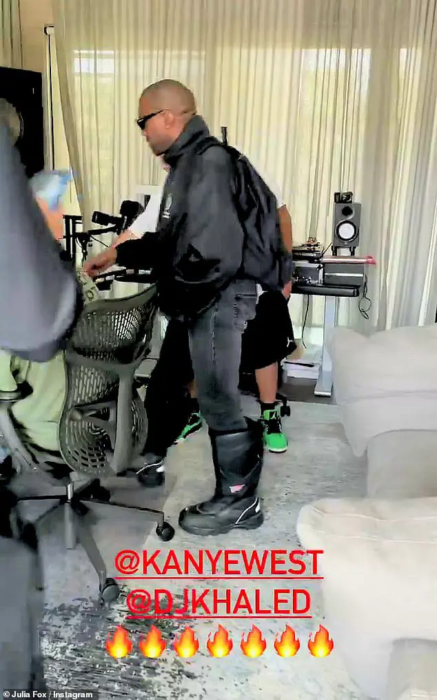 Working hard: In the footage, which had no sound, the rapper, 44, and 46-year-old Wild Thoughts hitmaker could be seen jamming out as they seemingly listened to their highly-anticipated collaboration