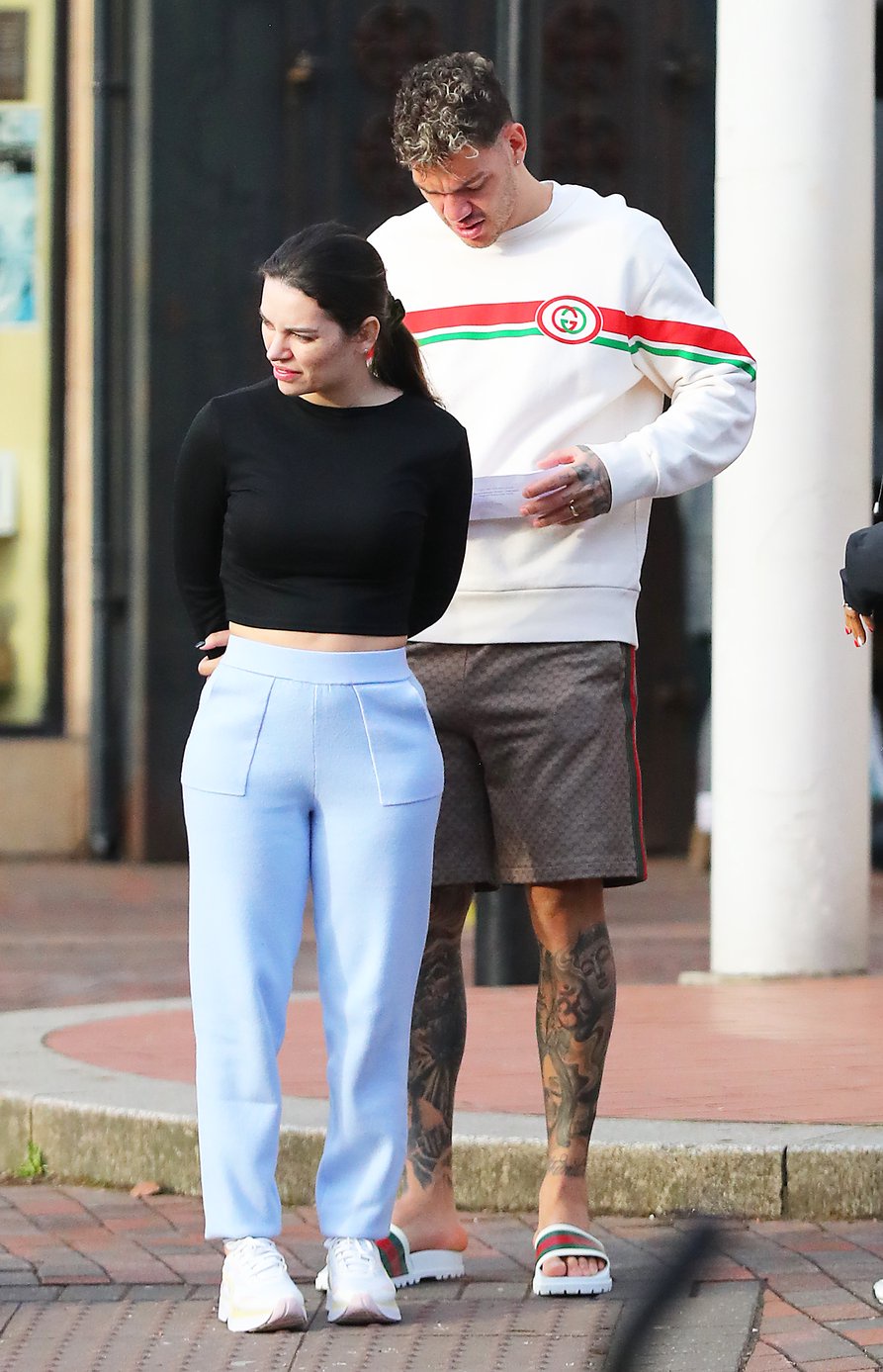 Man City goalkeeper Ederson and wife Lais out for a stroll in Cheshire