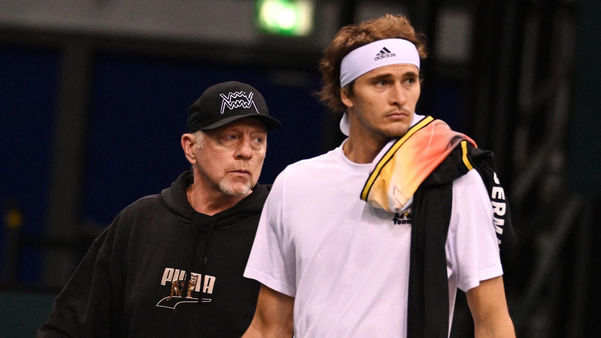 Boris Becker und Alexander Zverev (r.) beim Davis Cup 2023.