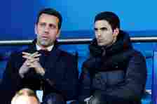 Arsenal's Edu and Mikel Arteta watching on