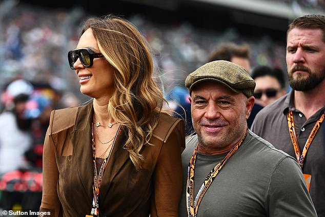 The UFC commentator and wife Jessica walked around and mingled before the race started