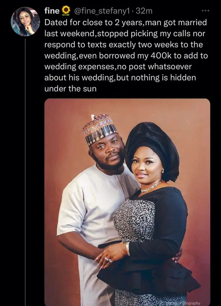Man called out for borrowing N400K from girlfriend to do wedding with another woman