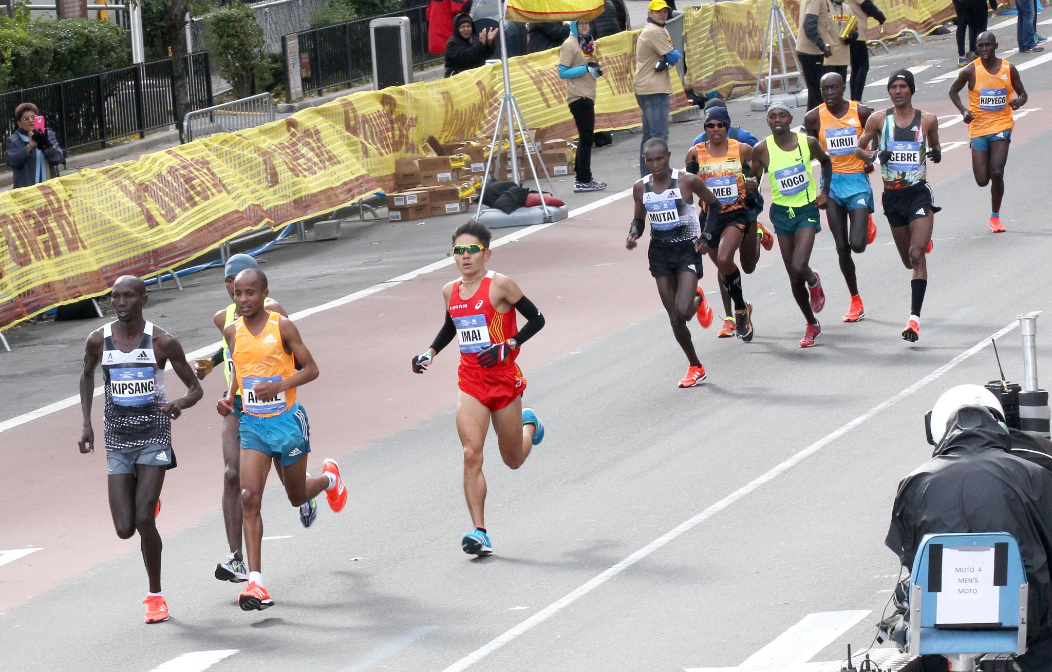 The first wave of runners competes in the 2014 New York City Marathon on 1st Avenue at East 96 Street, Sunday, Nov. 2, 2014.