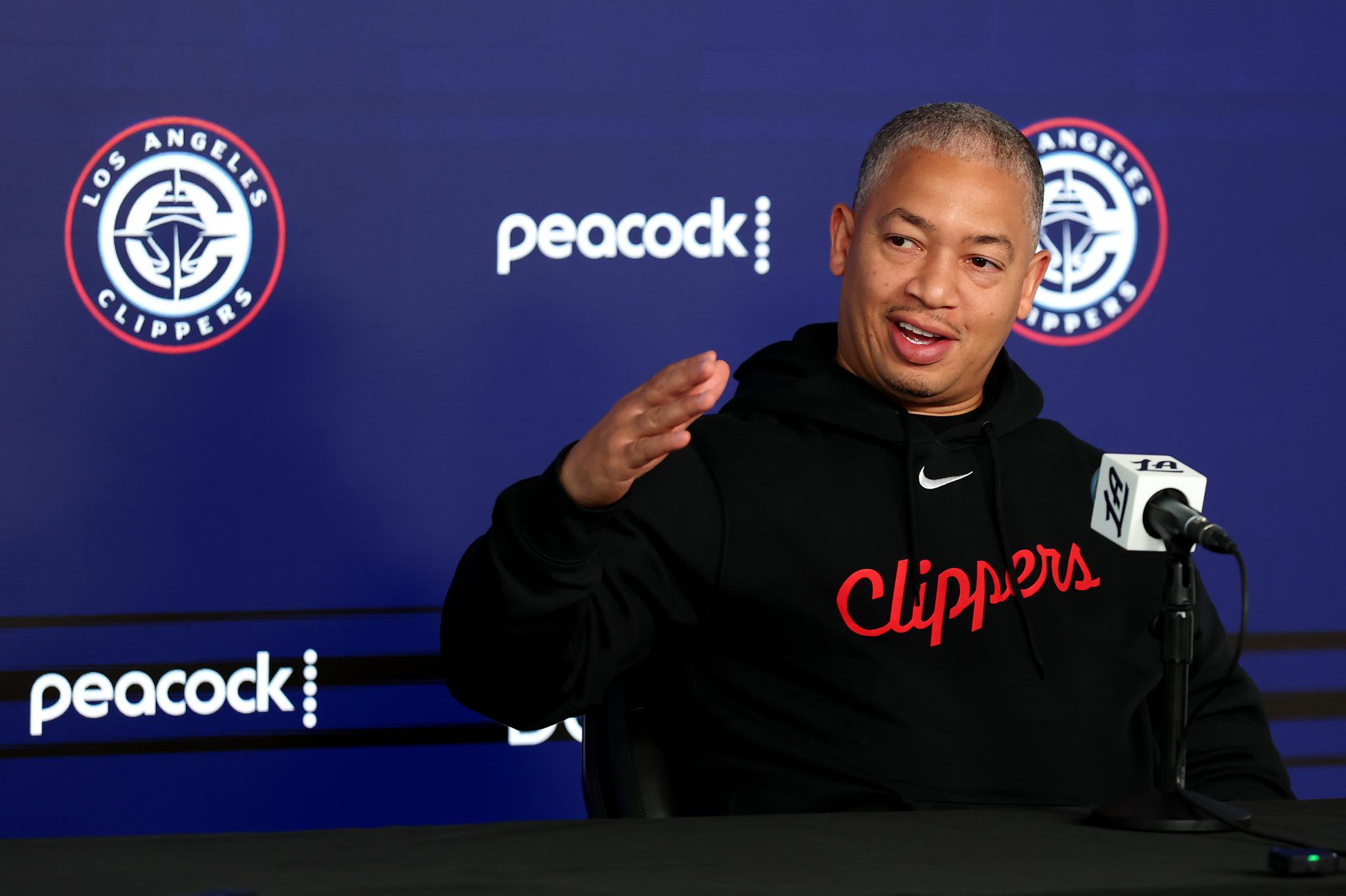 Los Angeles Clippers coach Tyronn Lue speaks at a press conference.
