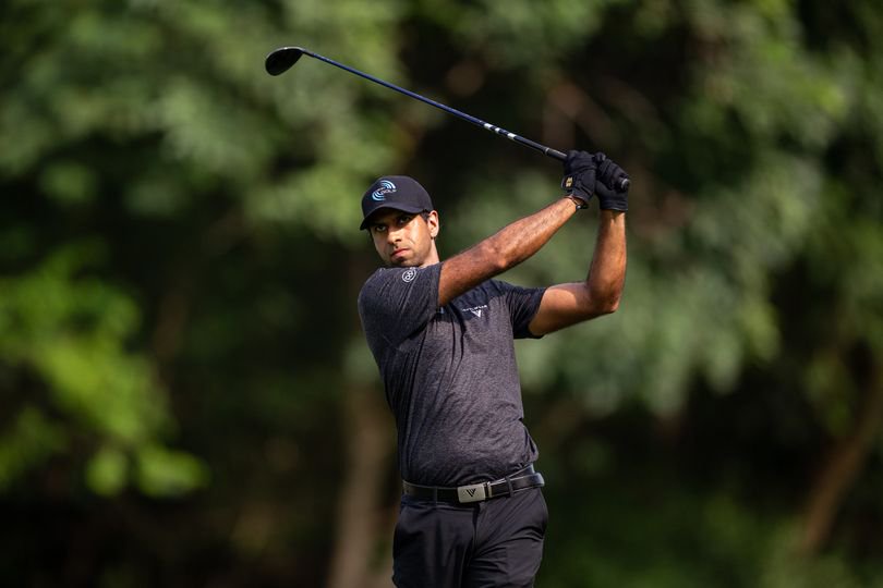Aaron Rai tees off