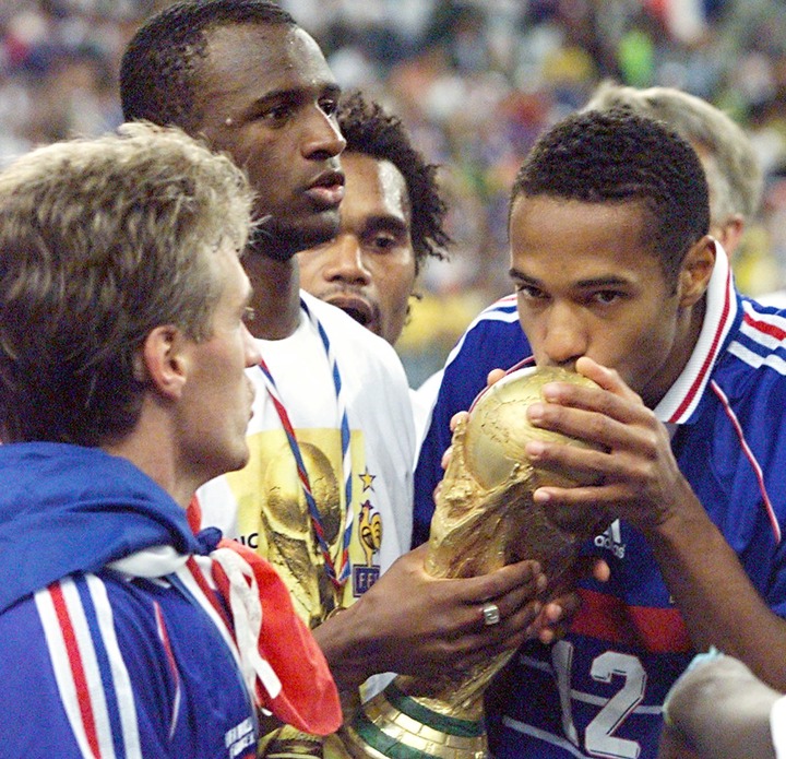 Thierry Henry (R) celebrated World Cup glory in 1998 with France
