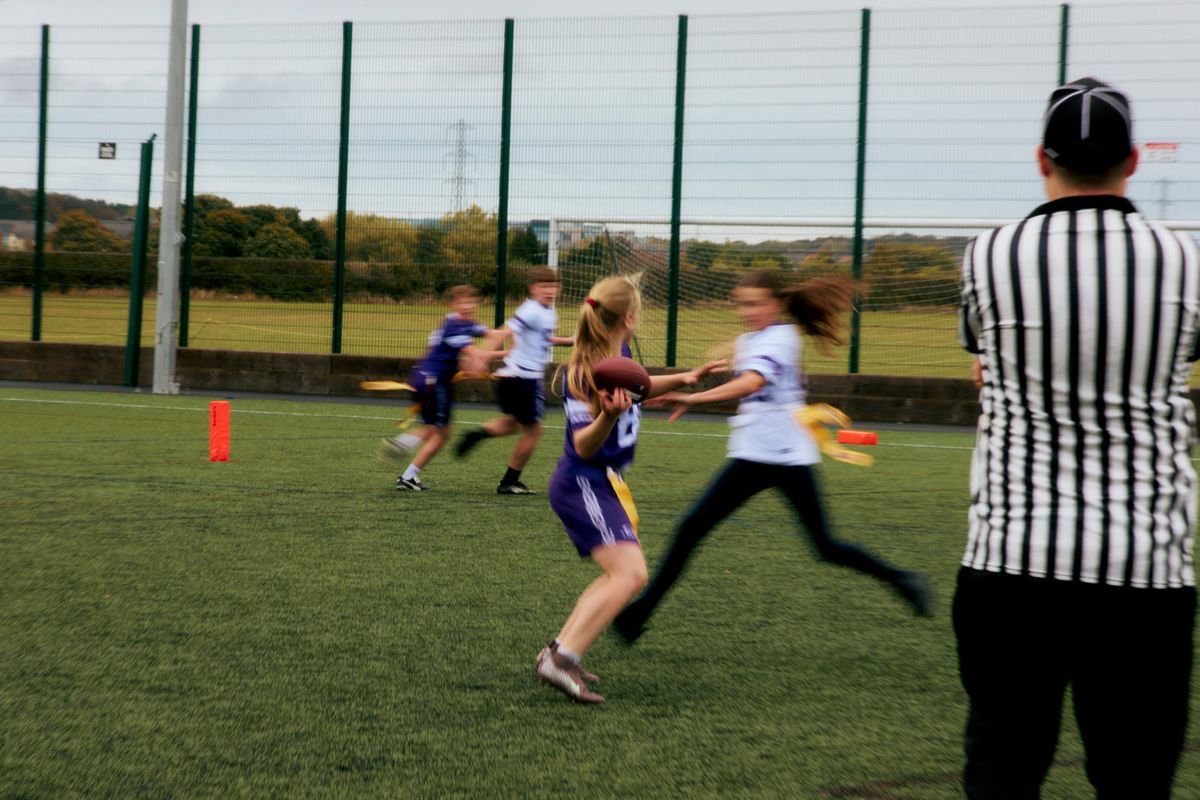 Local school pupils take part in the Newcastle Flag Football League, hosted by the Minnesota Vikings