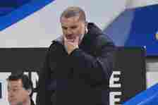 Tottenham Hotspur's Greek-Australian Head Coach Ange Postecoglou gestures on the touchline during the English Premier League football match between...
