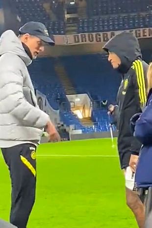 Thomas Tuchel was spotted chatting to Raphinha after a game at Stamford Bridge