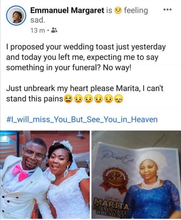 Internet Users Mourn The Painful Exit Of A Lady Who Died The Next Day After Her Marriage
