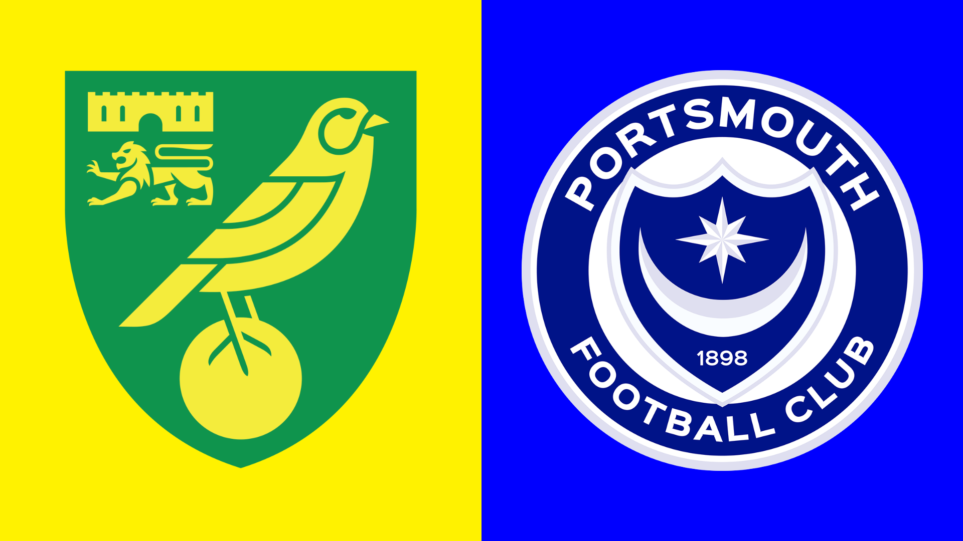 The Norwich City and Portsmouth club crests side by side