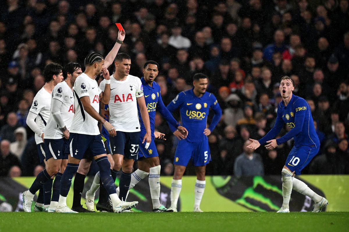 Cole Palmer was shown a red card against Tottenham
