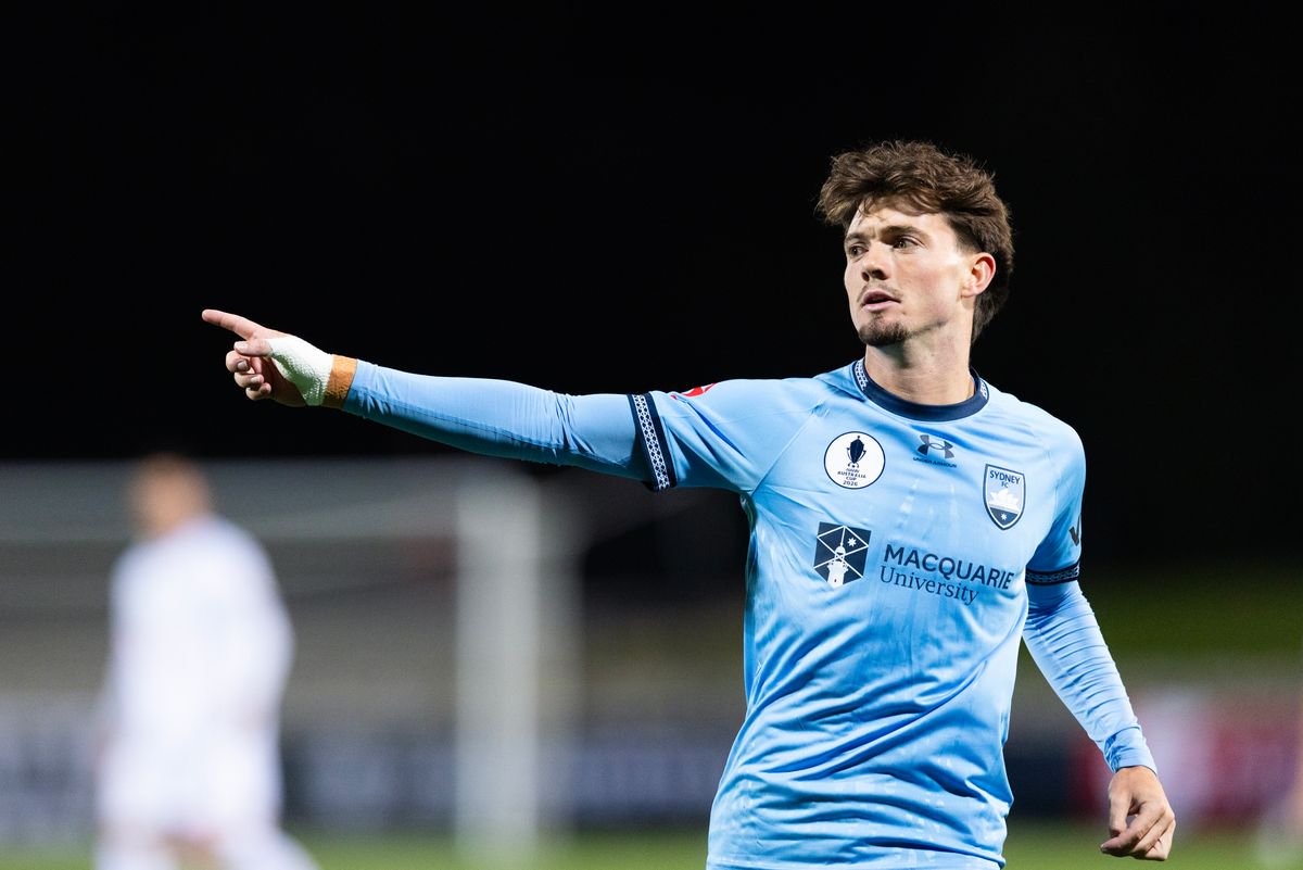 James Overy of Sydney FC reacts during the Australia Cup Semifinal match between Sydney FC and Melbourne Victory FC at Jubilee Stadium