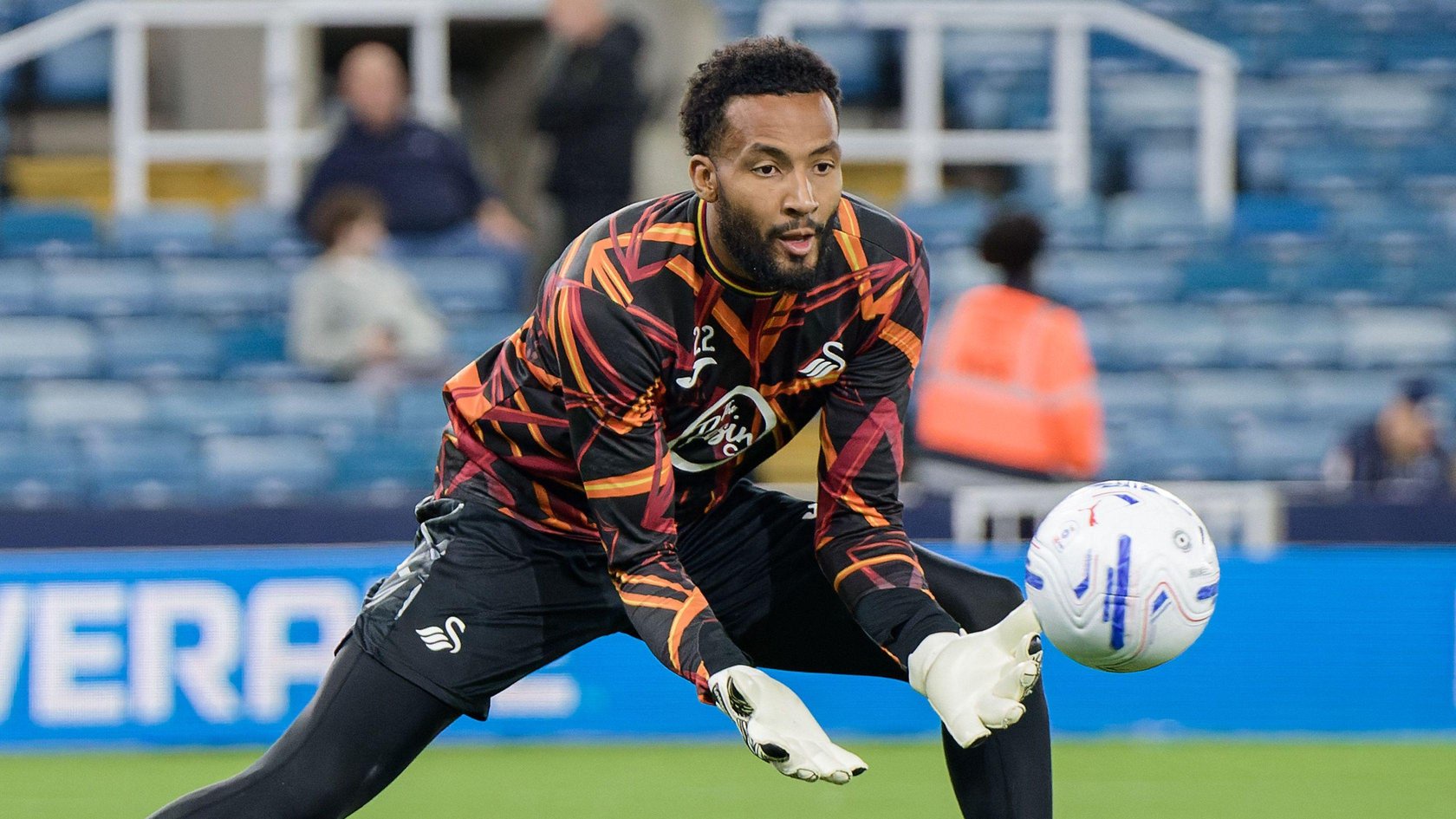 Lawrence Vigouroux warms up before Swansea's recent win at Millwall 
