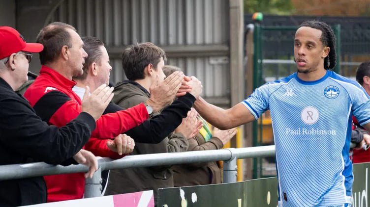 Ben Starkie thanks the Truro City supporters who made the trip to South London. 
