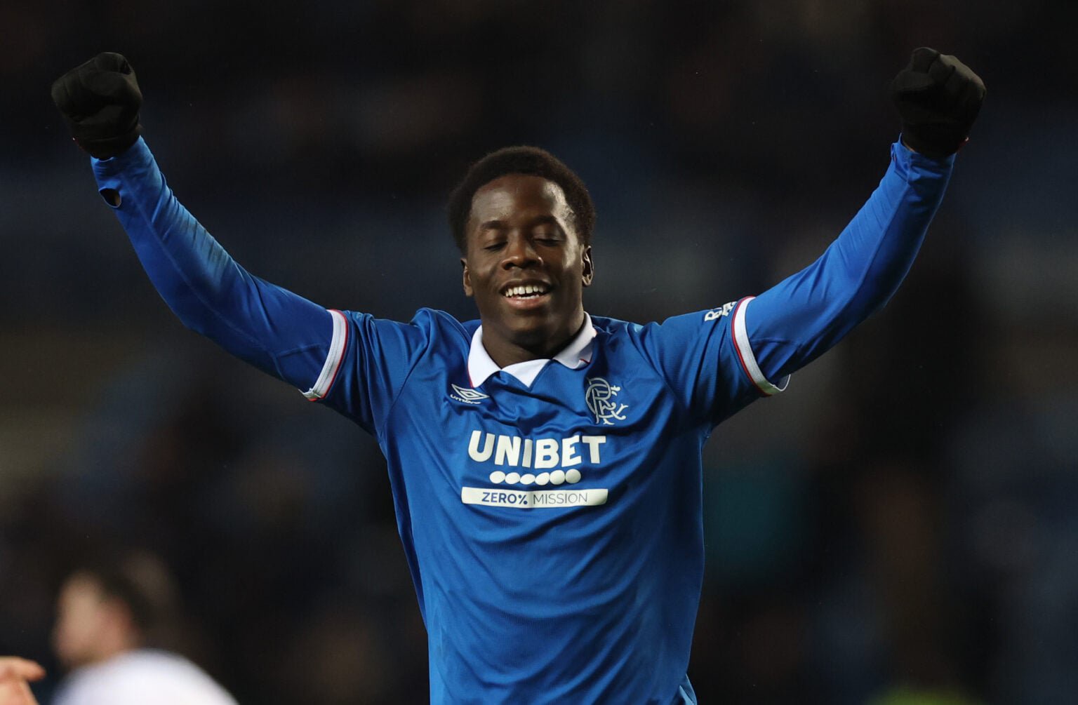Djeidi Gassama celebrates a Rangers goal.