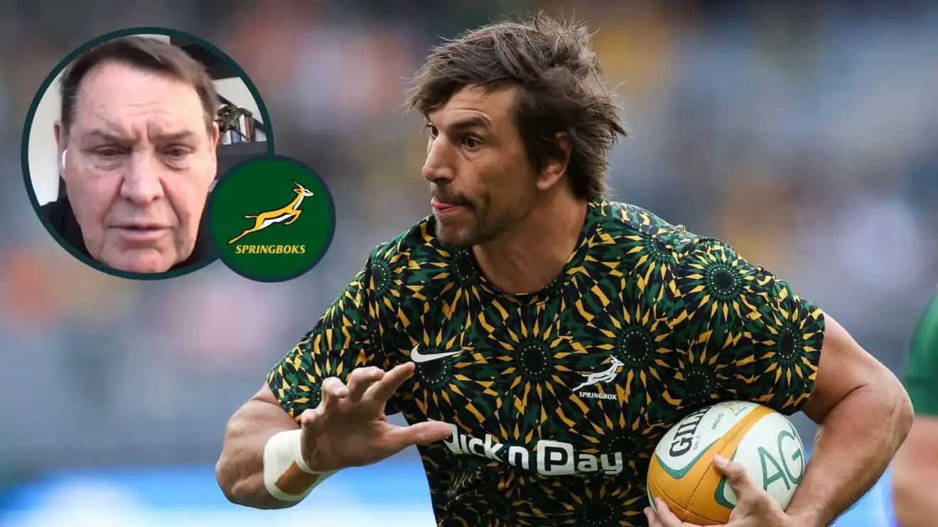 Springboks forward Eben Etzebeth and an inset of Sir Steve Hansen.