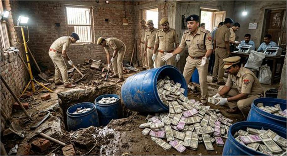 prayagraj uttar pradesh cash inside drums baraipur underground blue drum