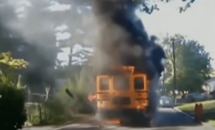 The burning bus. | Source: youtube.com/AFSCME