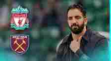 Sporting manager Ruben Amorim with the Liverpool and West Ham badges