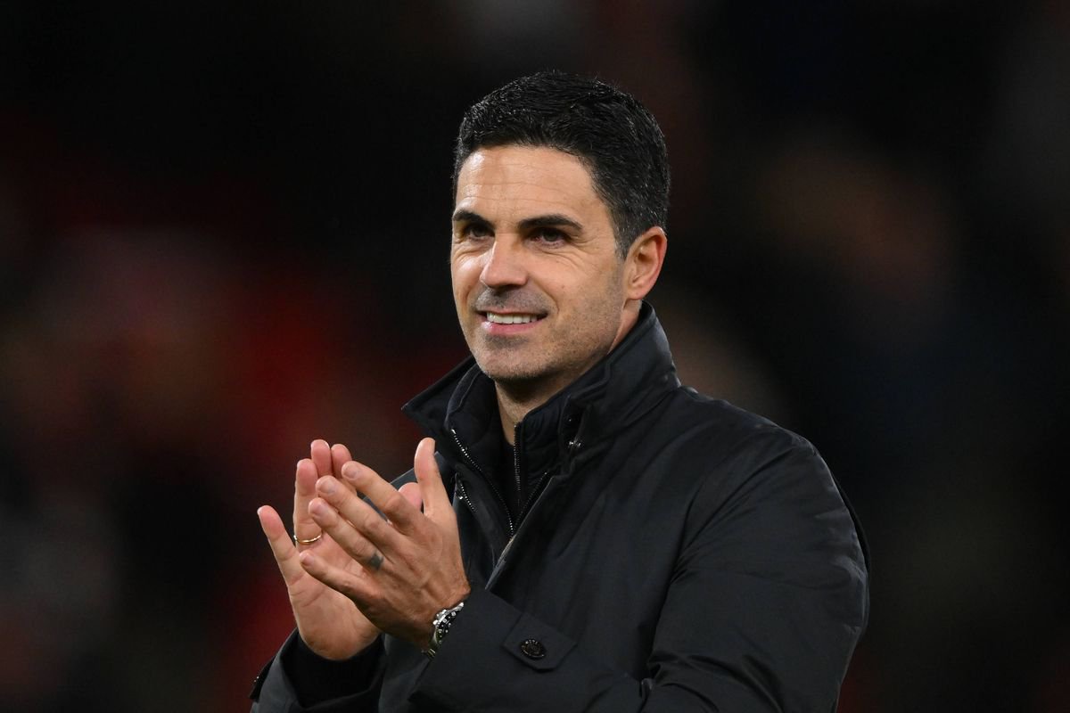 Mikel Arteta, manager of Arsenal, celebrates a victory during the Premier League match between Nottingham Forest and Arsenal at the City Ground in Nottingham, on October 18, 2026. (Photo by Jon Hobley/MI News/NurPhoto via Getty Images)