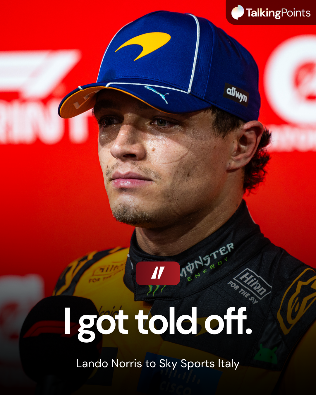 Lando Norris of McLaren speaks in the Singapore Grand Prix media pen