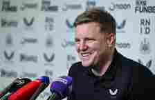 Newcastle United Head Coach Eddie Howe during the Newcastle United Press Conference at the Newcastle United Training Centre on April 12, 2024 in Ne...