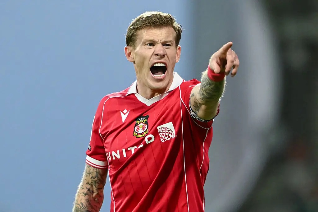 Wrexham's James McClean gestures during the Sky Bet Championship match at the SToK Stadium, Wrexham.