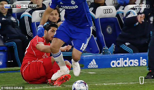 Costa appeared to stamp on Emre Can by the touchline in his first controversy of the evening